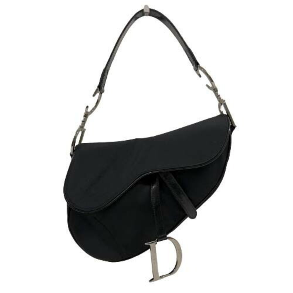 Christian Dior Saddle Bag Nylon Leather Handbag Shoulder Charm Black - Picture 2 of 9